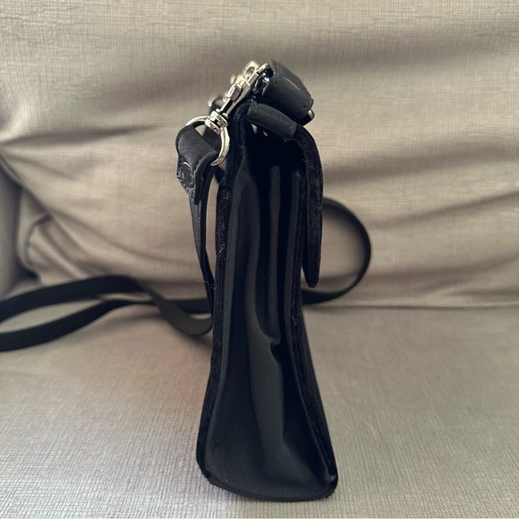 Vintage 1990s velvet evening bag Black Clutch Crossbody Bag - Picture 3 of 9